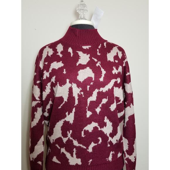 New Directions Sweater Puff Sleeve Mock Neck NWT Women Size Medium Burgundy - Picture 4 of 11
